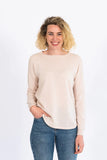 Almond Crew Neck Swing Knit Tan Patches