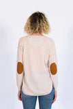 Almond Crew Neck Swing Knit Tan Patches