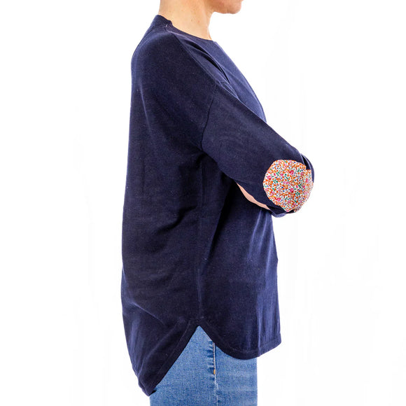 Navy Cotton Cashmere Swing Knit with Eloise Patch