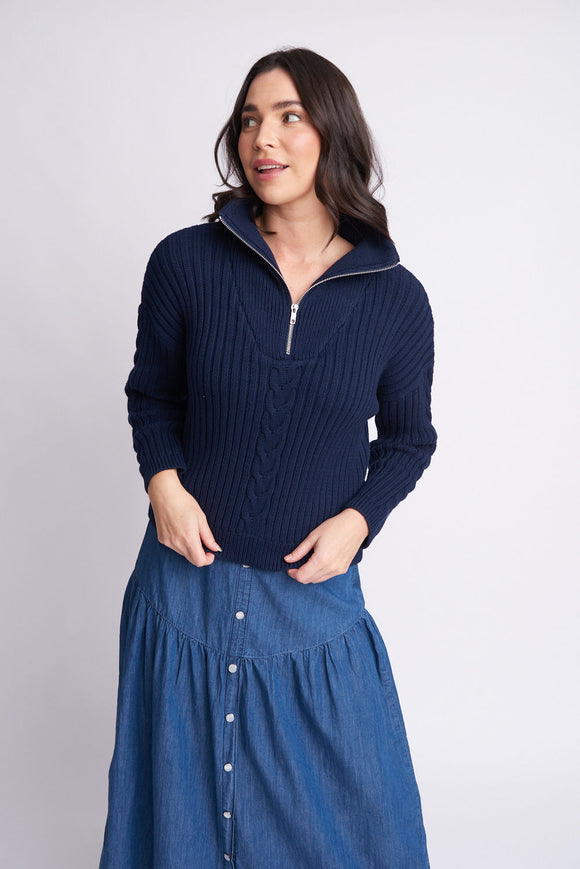 Cable Front Cotton Jumper Navy