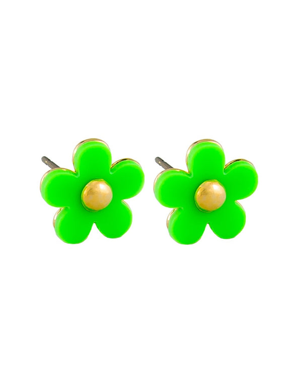 Green Flower Button Studs