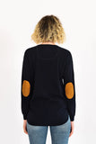 Navy Crew Neck Swing Knit Tan Patches