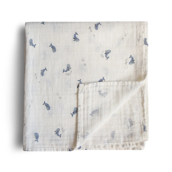 Organic Cotton Muslin Swaddle Blanket Whales