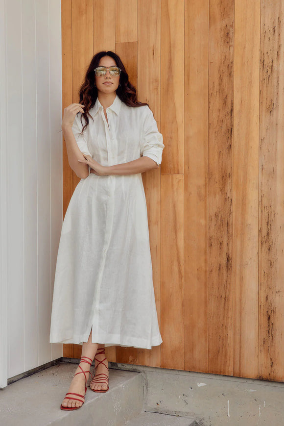 Emma Dress Linen White