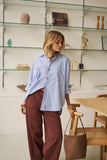 Peta Oversized Shirt Sky Blue Burgundy Stripe