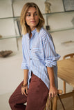 Peta Oversized Shirt Sky Blue Burgundy Stripe