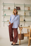 Peta Oversized Shirt Sky Blue Burgundy Stripe
