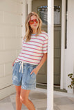 Stevie Slouchy Tee Milk Fresh Blue Red Stripe