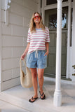 Stevie Slouchy Tee Milk Fresh Blue Red Stripe