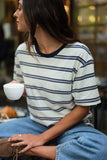 Stevie Slouchy Tee Milk/ Heritage Navy Stripe