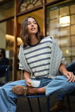 Stevie Slouchy Tee Milk/ Heritage Navy Stripe