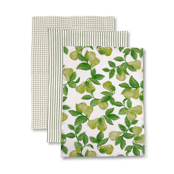 Pear Tree Green Teatowel 3pk