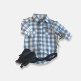 Baby Boys Dress Shirt Romper Large Blue Check