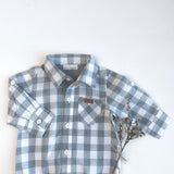 Baby Boys Dress Shirt Romper Large Blue Check