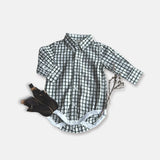 Baby Boys Oxford Shirt Romper Green Check