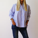 Riley Oversize Lightweight Cotton Shirt Blue & White Stripe