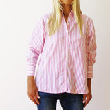 Riley Oversize Lightweight Cotton Shirt Pink & White Stripe