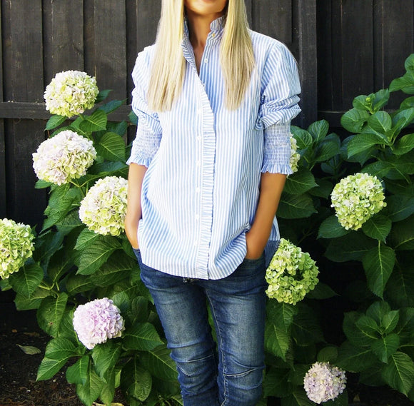 Poppy Shirt Sky Blue and White Stripe