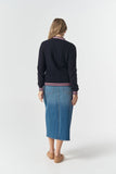 Marine Cable Knit Polo Navy/Fondant Pink