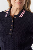 Marine Cable Knit Polo Navy/Fondant Pink