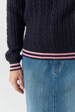 Marine Cable Knit Polo Navy/Fondant Pink