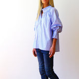 Olive - Fine Stripe Digital Print Shirt Pale Blue & White Stripe