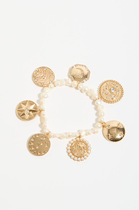 Freshwater Pearl Charms Bracelet Gold