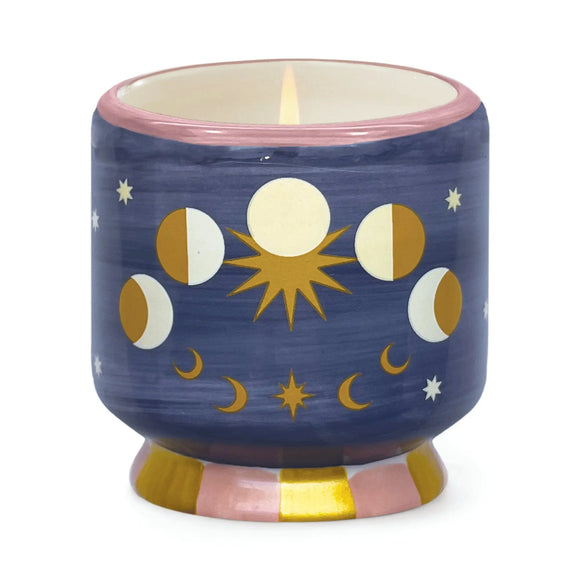 A Dopo 8oz Handpainted Moon Phases Ceramic Candle Jasmine & Rose