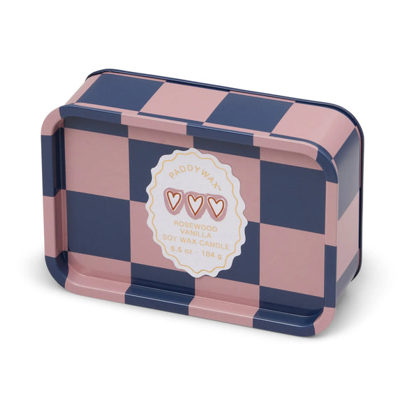 A Dopo 6oz Printed Tin Hearts Rosewood Vanilla