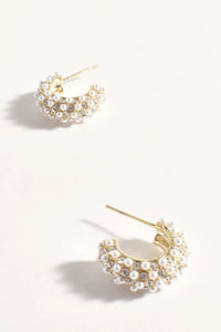 Mini Faux Pearl Hoop Earring (Gold)