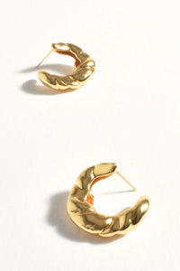 Mini Metal Textured Side Hoops Gold