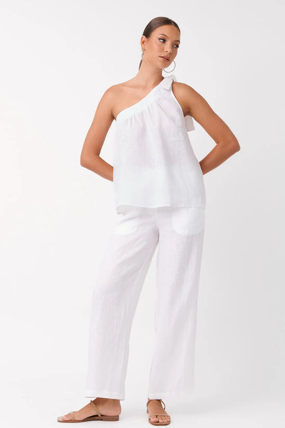 Frida Linen One Shoulder Top White