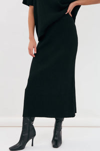 Taylor Rib Knit Midi Skirt Black