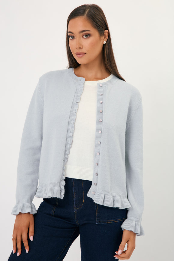 Polly Frill Knit Cardigan Blue