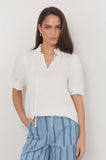 Sandra Short Sleeve Linen Top White