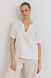 Harrie Pleated Linen Top White