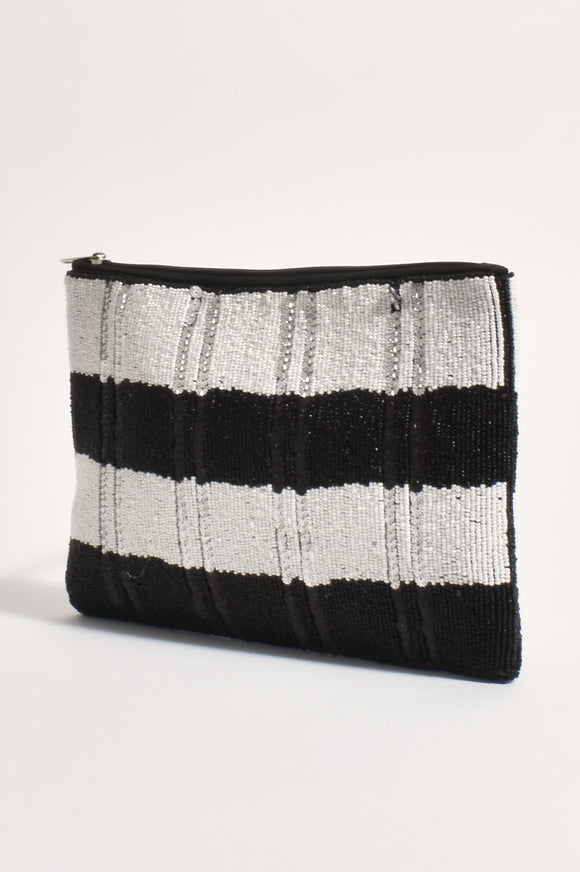 Buy Black Rainbow Stripe Beaded Fold Over Clutch Bag | Pink Pineapple