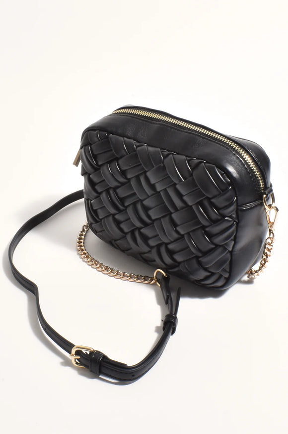 Leesa Plaited Cross Body Bag (Black)