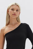 Asymmetric Organic Jersey Long Sleeve Top Black