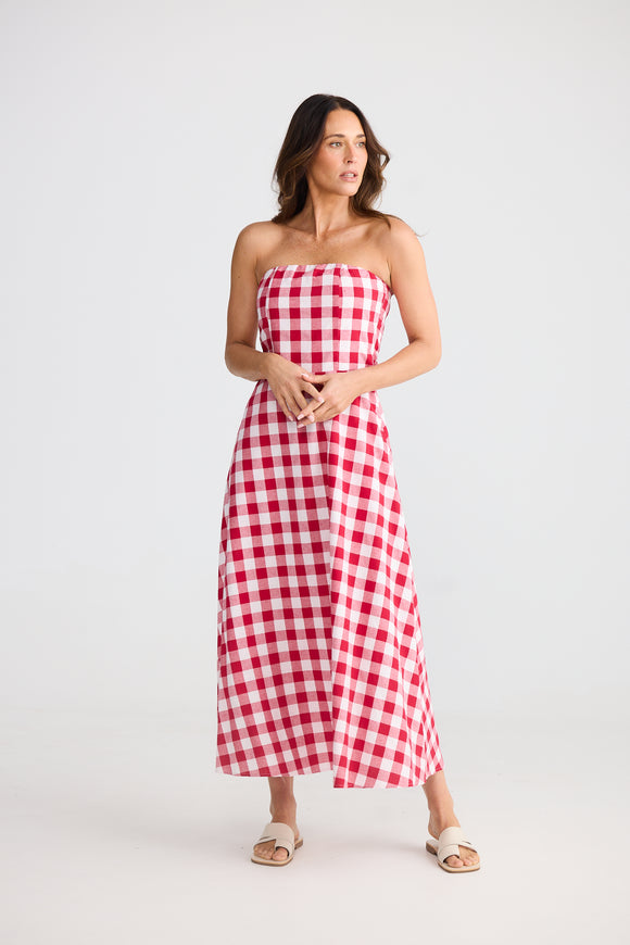 Avery Strapeless Dress Red Gingham