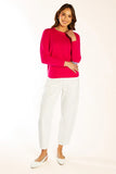 Hot Pink Swing Knit w Blue/ White Stripe Patches