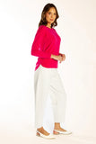 Hot Pink Swing Knit w Blue/ White Stripe Patches