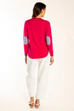 Hot Pink Swing Knit w Blue/ White Stripe Patches