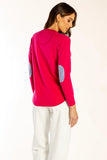 Hot Pink Swing Knit w Blue/ White Stripe Patches