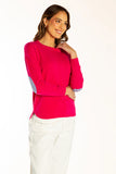Hot Pink Swing Knit w Blue/ White Stripe Patches