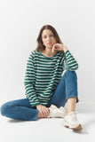 The Hero Stripe Raglan Tee White/Rain Forest
