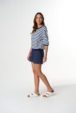 The Refresh 3/4 Sleeve Tee White/ Parisian Stripe