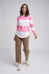 Stripe Crew Neck Cotton Tee Pink/ White