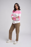 Stripe Crew Neck Cotton Tee Pink/ White