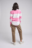 Stripe Crew Neck Cotton Tee Pink/ White